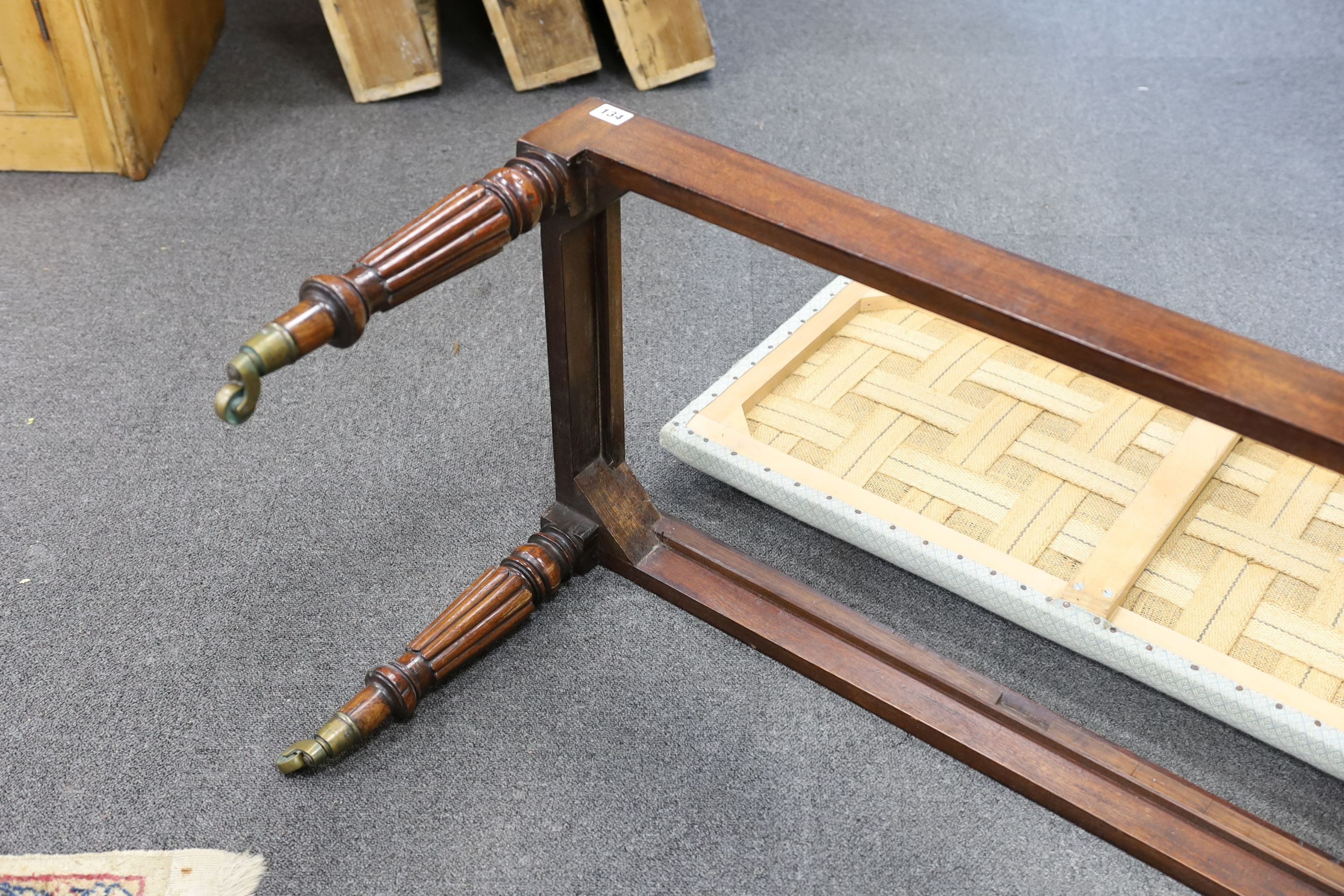 A Regency rectangular mahogany dressing stool, length 96cm, depth 46cm, height 46cm